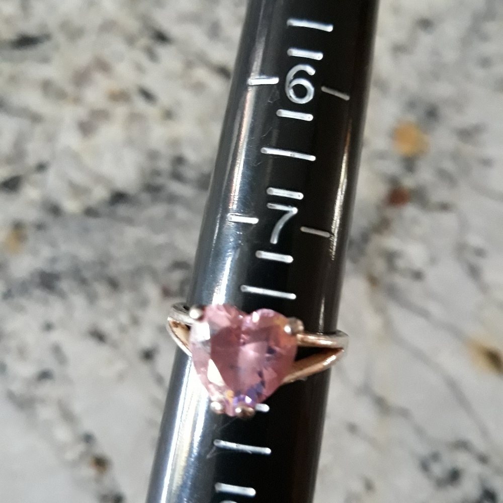 Pink crystal heart and sterling silver ring size 8